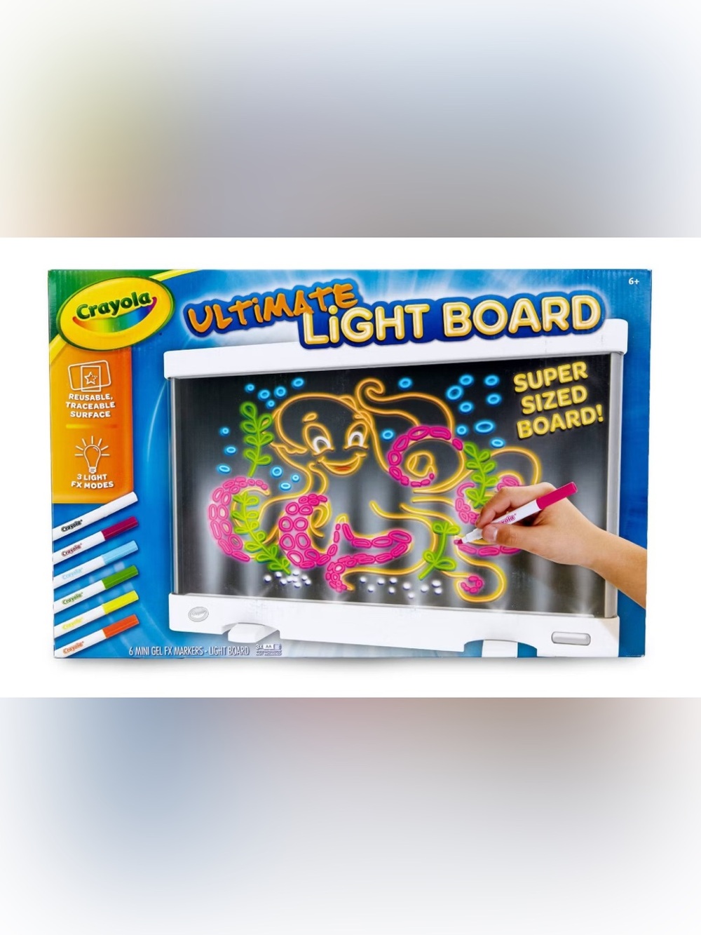 Crayola, Ultimate Light Board, Super Sized, 6 Mini Gel FX Markers,3 Light FX NEW